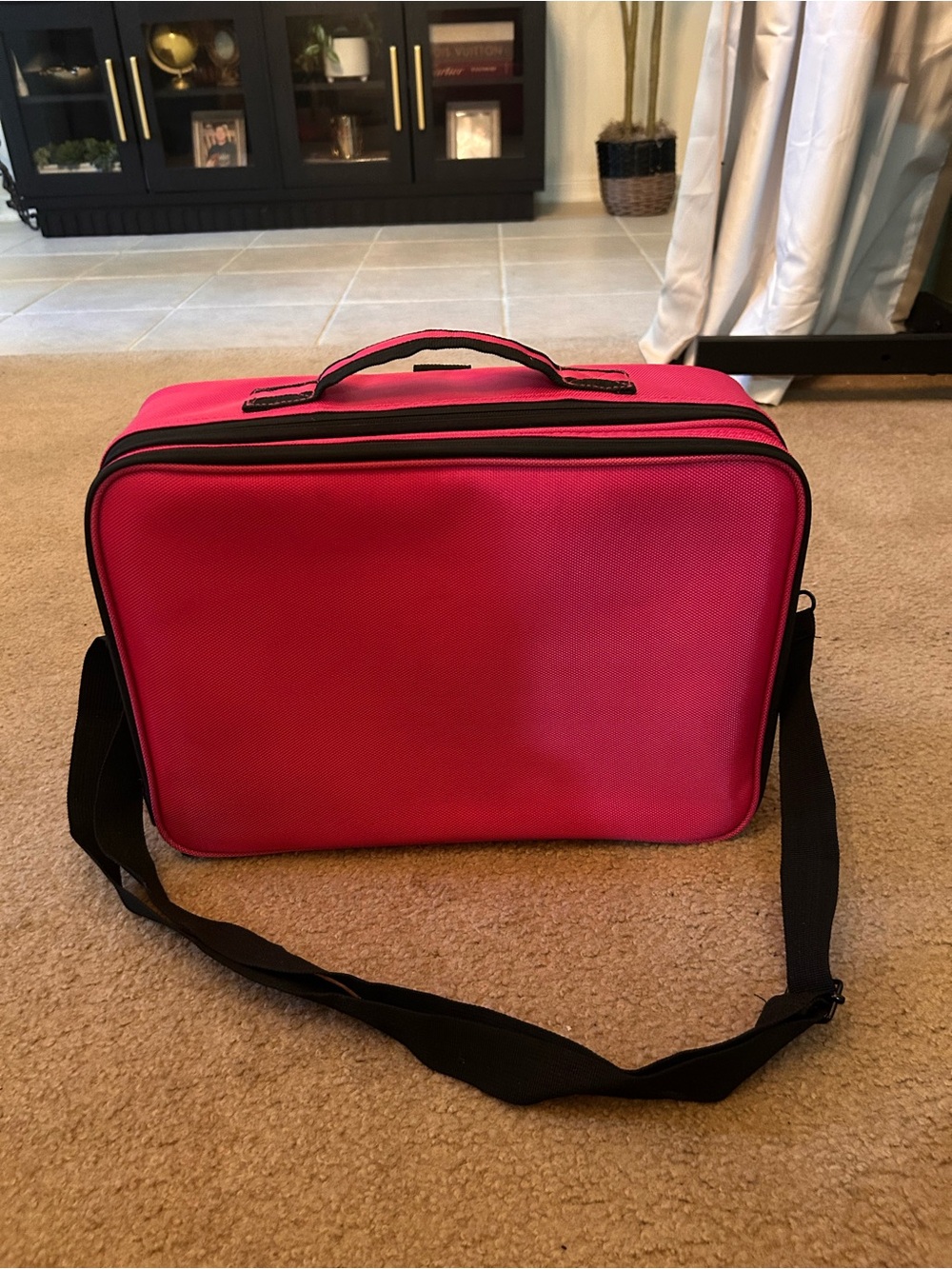 Women's hot pink Makeup Carry Bag with Shoulder Strap
